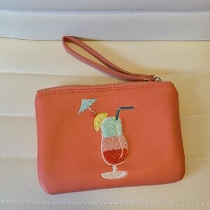 Old Navy Coral Wristlet with Embroidered Cocktail Design